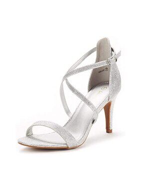 Stiletto Open Toe Pump Heel Sandal Ankle Strap 3in Heel Glitter